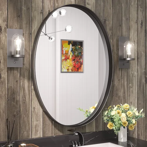 Vista 36 de Espejo de marco dorado cepillado de 16 x 24 pulgadas, espejo de tocador de baño de latón dorado para pared, espejo enmarcado rectangular de esquina