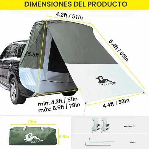 Vista 2 de SUV Tailgate Tent with Tailgate Accessories Awnings & Shelters, Hatchback Tent,UPF 50++ with Portable Waterproof Storage Bag for Any