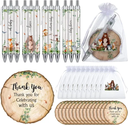 Vista 13 de Chuangdi 50 juegos de regalos de baby shower para invitados, incluye 50 bolígrafos, tarjetas de agradecimiento y bolsas de organza, Abeja