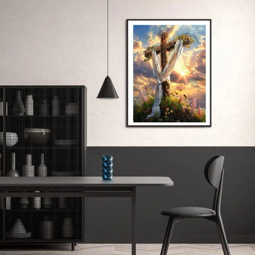 Vista 3 de MaiYiYi Pintura de diamantes con cruz de cielo por números, taladro redondo completo 5D, flor de dios, cruz de diamantes, kit de arte para adultos