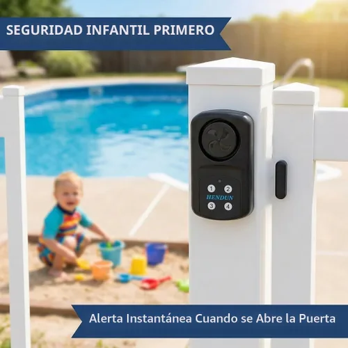 Vista 3 de HENDUN Alarma de puerta al aire libre con teclado remoto, impermeable IP67, alarma de puerta de piscina enterrada, sensor de alarma de puerta, 140