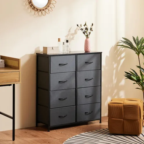 Vista 2 de Sweetcrispy Cómoda para dormitorio, cómoda de tela con 8 cajones, cómoda para armario, sala de estar, marco de acero resistente, parte superior