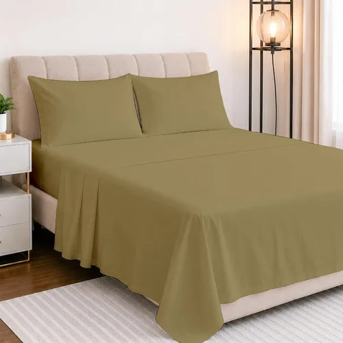 Vista 14 de NON Sticky cotton Juego de sábanas de 4 piezas con bolsillo extra profundo, 100% algodón egipcio, sábanas suaves y transpirables, se adapta a