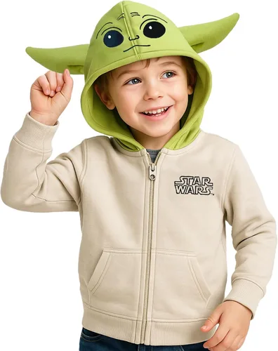 Vista 2 de Star Wars Mandalorian Grogu Zip-Up Hoodie for Toddler Size Adorable and Cozy Little Kids Jacket with Baby Yoda Face & Ear