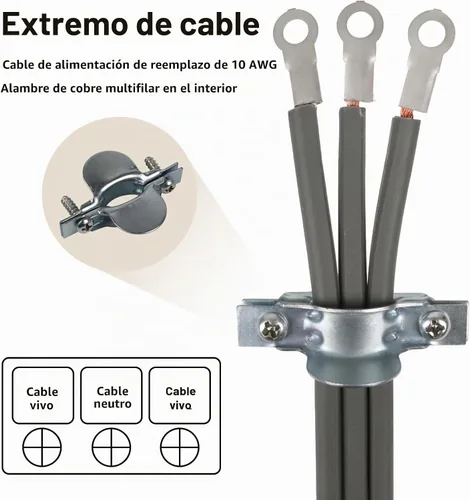 Vista 4 de Cable de secado de 3 puntas, 4 pies SRDT 10/3, cable de alimentación de extensión de electrodomésticos de 30 amperios, enchufe NEMA 10-30, gris