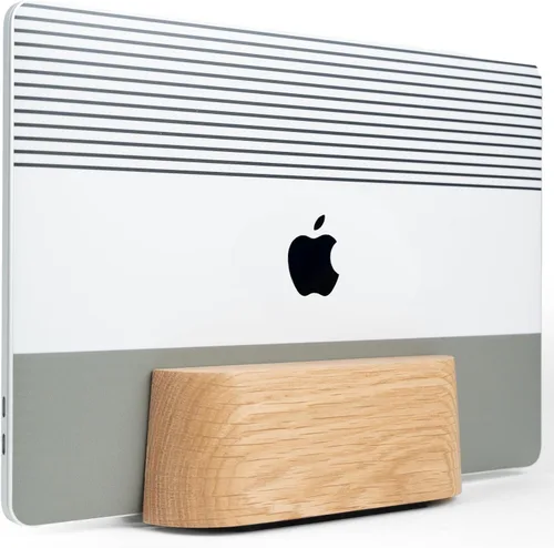Vista 7 de COREMINDED Soporte vertical doble ajustable para computadora portátil, soporte de madera para laptop, soporte para MacBook Pro, base de aire Mac