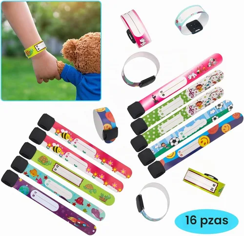 Vista 4 de 16 pulseras de identificación de seguridad para niños, ajustables e impermeables, pulseras de identificación reutilizables para niños y niñas