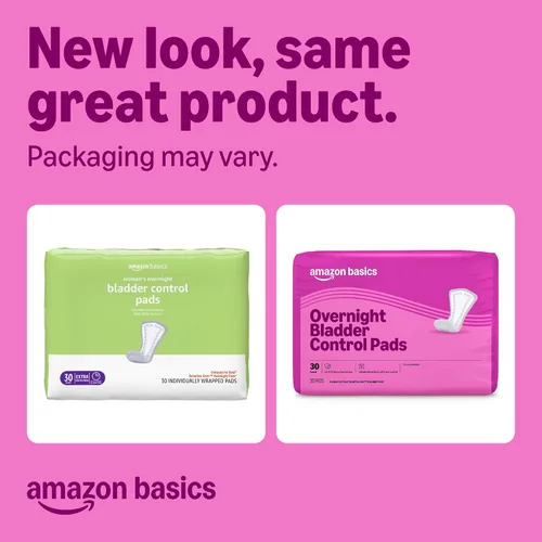 Vista 2 de Amazon Basics Almohadillas de incontinencia para mujeres, posparto, control de la vejiga, absorción durante la noche, sin perfume, con control