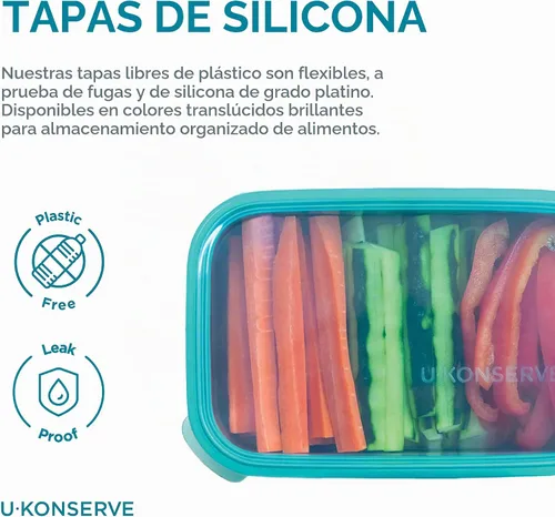 Vista 3 de U-Konserve - Recipiente rectangular de acero inoxidable de 25 onzas para alimentos Bento transparente