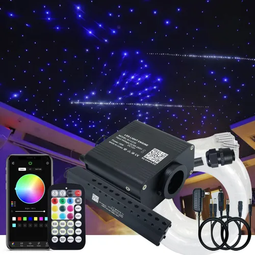 Vista 17 de AKEPO Kit de Luces de Fibra Óptica Twinkle Meteor APP de Tamaño Pequeño 16W, Estrella Fugaz+RGBW Activado por Música 550pcs 0.03in/0.75mm 9.8ft/3m