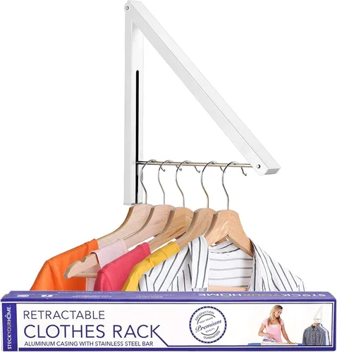 Vista 9 de Percha Única Plegable para Ropa, Perchero Retráctil de Pared para Secador de Ropa, Barra Colgante para Secar, Pequeños Estantes Plegables para Ropa