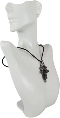 Vista 8 de Ebros Gift Fantasía Altar Drake Dragón Crucifijo Crucifijo con Gema Roja Estaño Medallón Colgante con Cordón de Caucho Collar para Accesorio de Moda