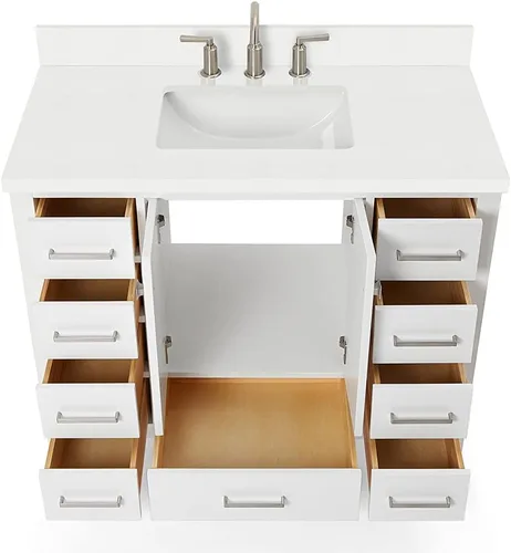 Vista 10 de ARIEL Cambridge - Mueble de baño de 42 pulgadas con fregadero, madera maciza, encimera y protector contra salpicaduras de cuarzo blanco puro de 1.5