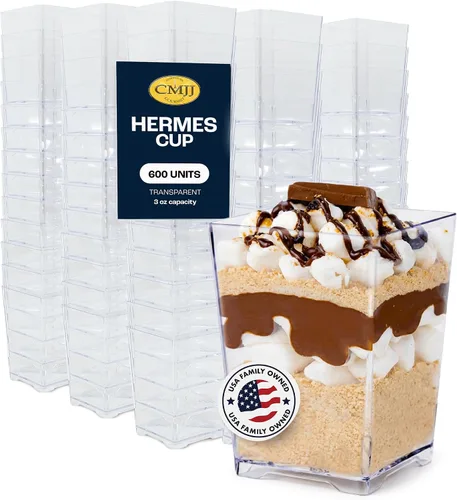 Vista 8 de Paquete de 50 vasos cuadrados pequeños de plástico para postres Hermes de grado profesional reciclable transparente desechable para postres