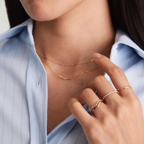Vista 3 de 10 piezas de anillos delicados de oro de 14 quilates para mujer, diseño cruzado simulado de diamante con torsión abierta, perfectos para apilamiento