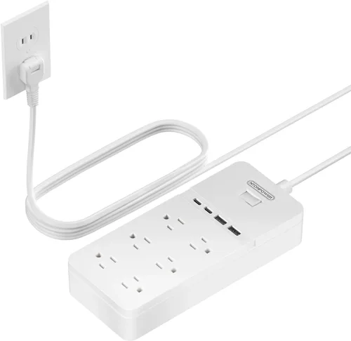 Vista 9 de Protector de sobretensiones de 2 puntas con cable de extensión de 10 pies, adaptador de toma de 2 puntas a 3 puntas NTONPOWER con 6 tomas y 2