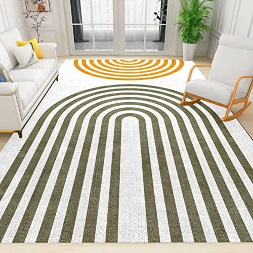 Vista 8 de Alfombra bohemia de mediados de siglo para sala de estar, alfombra grande con diseño geométrico bohemio, suave y antideslizante, de pelo bajo