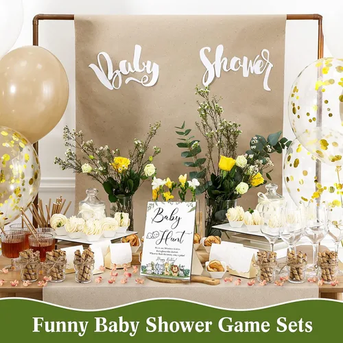 Vista 7 de Roowest Los juegos de baby shower de 51 piezas incluyen letrero de caza de madera, 50 mini juegos de plástico para baby shower, revelación
