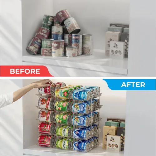 Vista 6 de Organizador de latas BingoHive para despensa apilable de 5 niveles, organizador de almacenamiento de latas para despensa, organizador de latas