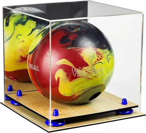 Vista 26 de Better Display Cases Acrylic Bowling Ball Display Case with Mirror Case, Yellow Risers and Clear Base (B33/A028)