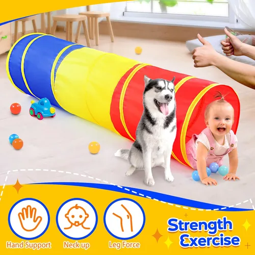 Vista 5 de Túnel de juego para niños pequeños, tienda de campaña desplegable para bebés, niños o perros con 2 lados de malla, juguetes de túnel para niños