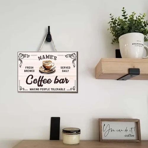 Vista 6 de Artsy Woodsy Letrero de madera de barra de café personalizado, placa de pared para decoración de cocina, regalos personalizados para amantes del 03