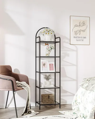 Vista 8 de Hzuaneri Estantería de vidrio templado, estantería delgada para dormitorio, baño, oficina en casa, marco de acero, negro de 6 niveles BC10601B