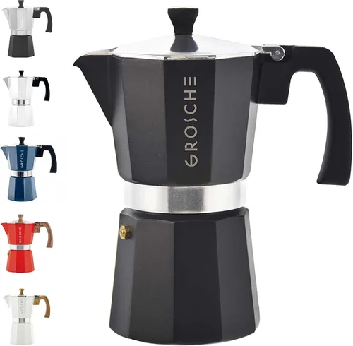 Vista 32 de GROSCHE Milano - Cafetera Moka para estufa, olla de expreso para 3 tazas de café, 5 oz, color negro - Cafetera cubana para estufa, cafetera Moka