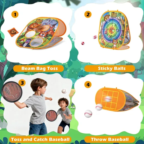 Vista 4 de Juegos de lanzamiento de bolsas de frijoles para niños, juego de pelota de lanzamiento y captura para niños, juguetes de béisbol al aire libre