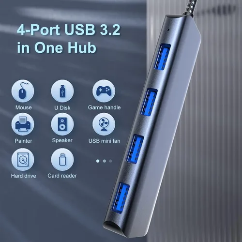 Vista 3 de Hub USB 3.1, SUODAO 10Gbps USB C a USB Hub, 4 puertos USB 3.1/3.2 Gen 2 Hub, aluminio SuperSpeed Tipo C a 4 puertos USB 3.2 de 10 Gbps para laptop