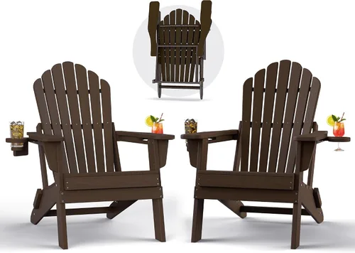 Vista 20 de Plawdlik Silla Adirondack plegable de gran tamaño mejorada 2026, silla para hoguera resistente de 380 libras con respaldo extra alto de 37.8