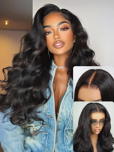 Vista 5 de Nadula Pre Everything Body Wave 13x4 Peluca de encaje frontal con cabello humano, onda corporal, con cordón elástico, sin pegamento, pre-arrancada