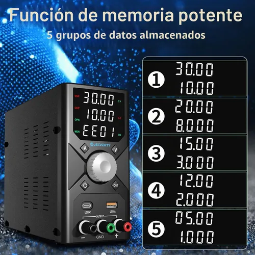 Vista 6 de Fuente de alimentación de CC variable, 0-30 V 0-10 A, conmutación ajustable, fuente de alimentación de banco regulada de CC con carga rápida USB