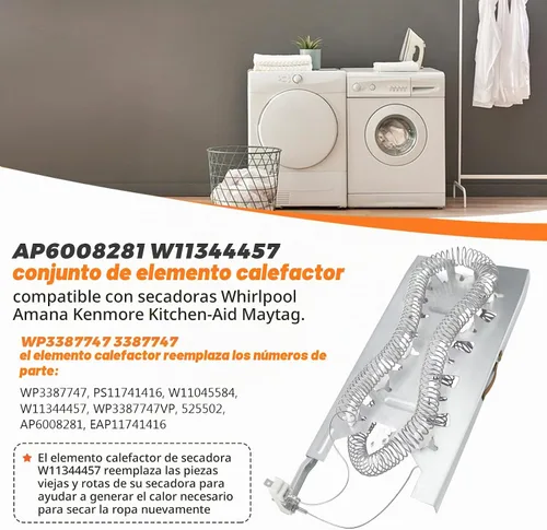 Vista 6 de W11045584 3387747 W11344457 Elemento calefactor para secadora de Blutoget-WP3387747 Compatible con Whirlpool Amana Kenmore KitchenAid - Reemplaza