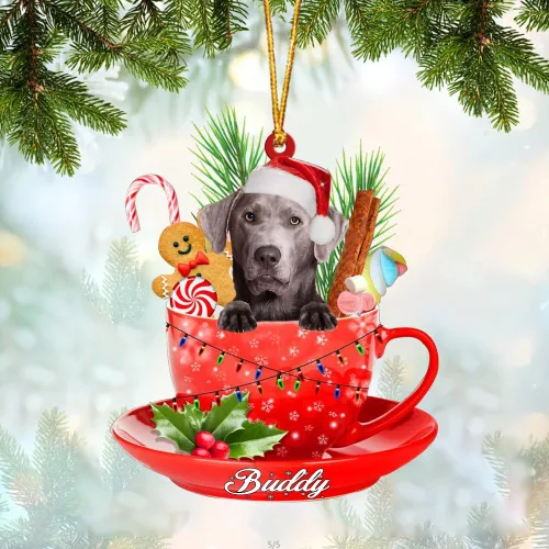 Vista 48 de Alaskan Malamute - Adorno de tetera de perro sentado en una tetera de Navidad, adorno de Navidad con nombre personalizado, adorno de automóvil