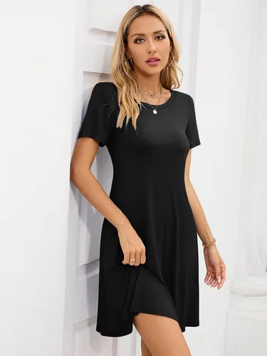 Vista 5 de KORSIS - Vestido estilo camiseta informal de verano, de manga corta, con bolsillos, para mujer