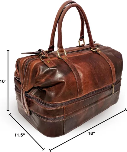 Vista 9 de Bolsa de viaje de cuero con compartimento para zapatos, Marrón