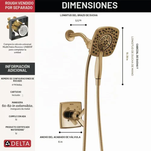 Vista 3 de Delta Ashlyn Serie 17 - Juego de grifo de ducha de doble función con cabezal de ducha dual 2 en 1 In2ition con rociador de mano, kit de ajuste