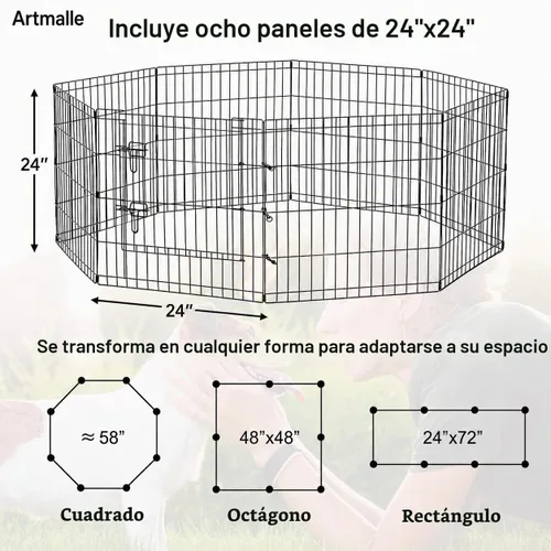 Vista 5 de Corralito para cachorros, 8 paneles de 24 pulgadas, para interiores