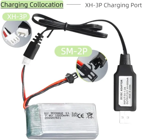 Vista 4 de Paquete de 2 unidades 7.4V 1500mAh 903462 25C para Wltoys A959-B A969-B A979-B K929-B WLtoys 4WD de alta velocidad RC Cars y la mayoría de coches RC