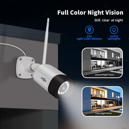 Vista 4 de Hiseeu Cámara de seguridad inalámbrica Pro de 5 MP para exteriores, seguridad del hogar, visión nocturna a color, WiFi de 2.4 GHz y 5 GHz, tarjeta