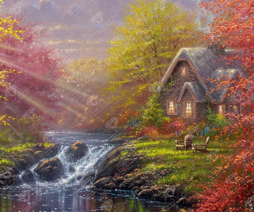 Vista 38 de DIAMOND ART CLUB - Juego de pintura con diamantes, lienzo de “Otoño en Leavenworth”, lienzo redondo 5D para principiantes, divertidas manualidades