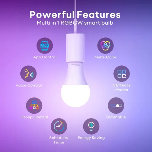 Vista 2 de VOCOlinc Bombilla inteligente funciona con Apple Homekit, Alexa, Google Home, bombillas inteligentes WiFi regulables, 850 lúmenes, bombilla LED