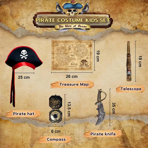 Vista 4 de Joy Bang Disfraz de pirata para niños, disfraces de bucanero de Halloween para niños y niñas de 3 a 12 años, juego de rol de simulación de cosplay