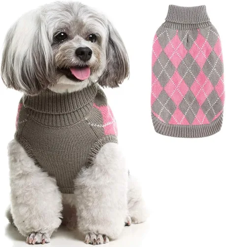 Vista 13 de PAWCHIE - Suéter para perro con agujero para correa para perros pequeños, clásico suéter de punto con cuello alto para clima frío, suéter de punto a