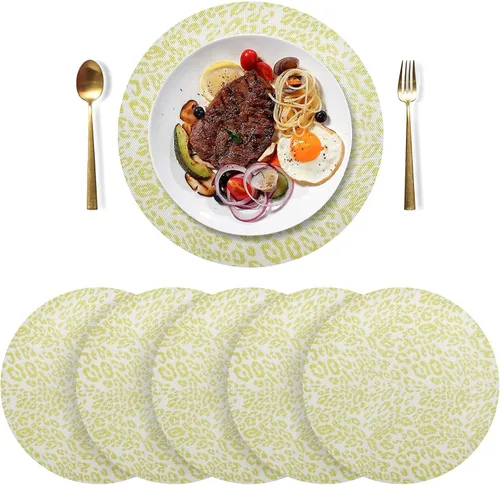 Vista 3 de Tapete de placa de PVC amarillo con estampado de leopardo, antideslizante para mesa de comedor para cocina (talla única x 1)