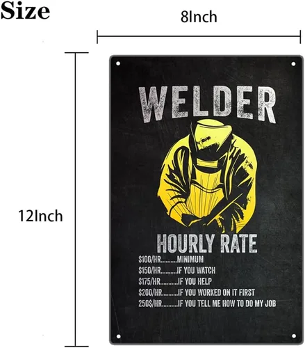 Vista 2 de Letrero de metal con tarifa horaria para soldador, póster de regalos para soldador para oficina en casa, garajes, tienda de soldadura, decoración