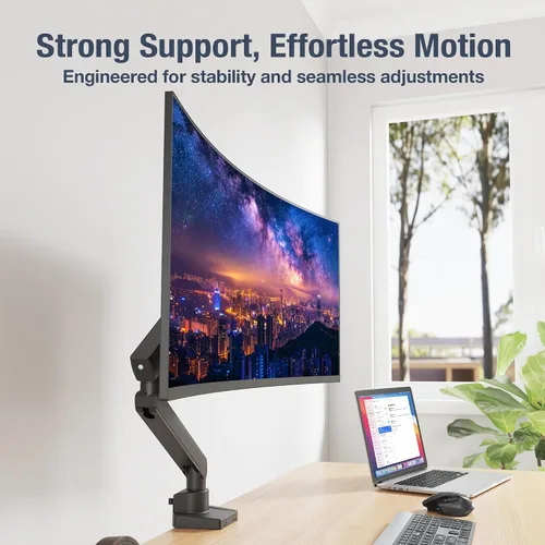 Vista 7 de AVLT Soporte de escritorio con brazo de monitor individual de 13 a 32 pulgadas, se adapta a un monitor plano, curvo/ultraancho, altura de movimiento