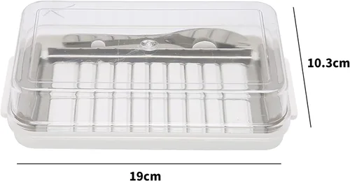 Vista 2 de Caja cortadora de mantequilla de acero inoxidable, recipiente para mantequilla con cubierta transparente, suministros de cocina