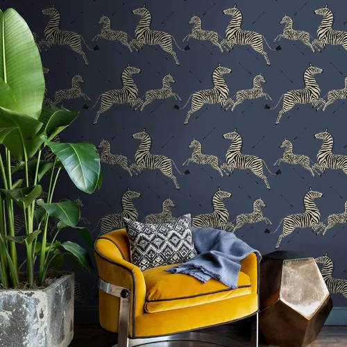 Vista 2 de Scalamandre SCS3870 Denim Zebra Safari - Papel tapiz autoadhesivo, color azul